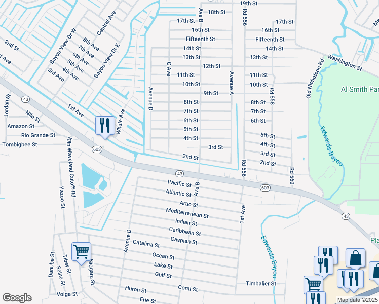 map of restaurants, bars, coffee shops, grocery stores, and more near 4102 2nd Street in Bay St. Louis