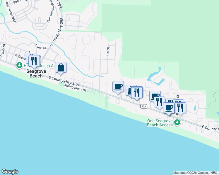 map of restaurants, bars, coffee shops, grocery stores, and more near 59 Montigo Avenue in Santa Rosa Beach