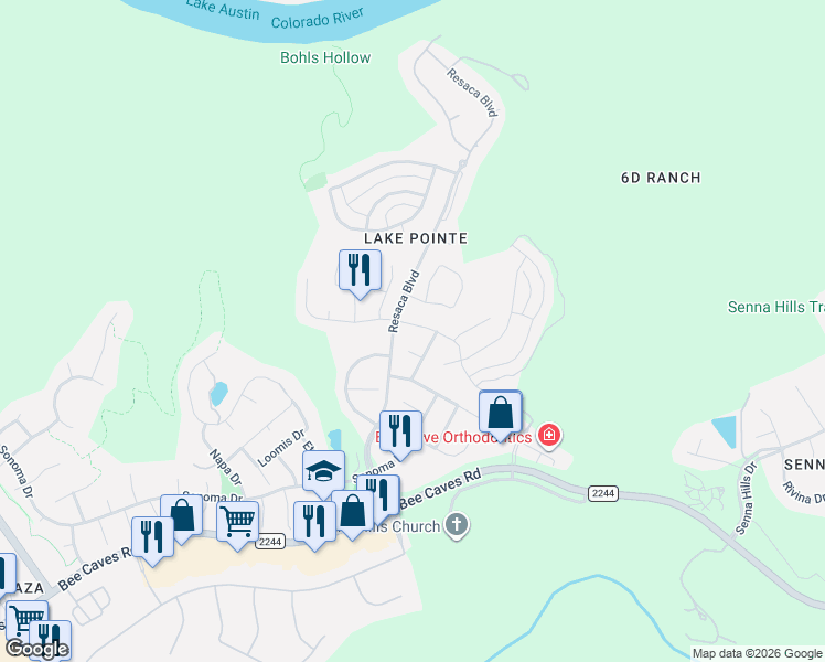 map of restaurants, bars, coffee shops, grocery stores, and more near 11817 Lake Stone Drive in Austin
