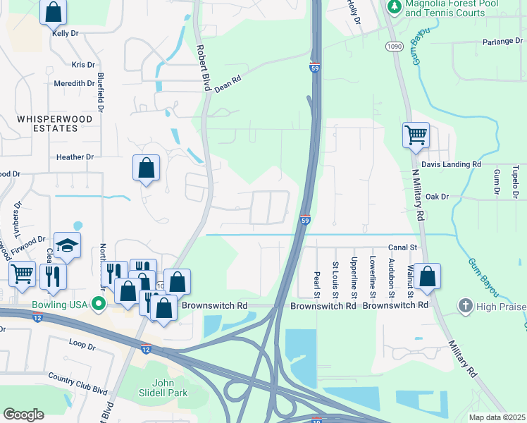map of restaurants, bars, coffee shops, grocery stores, and more near 305 Sonoma Court in Slidell