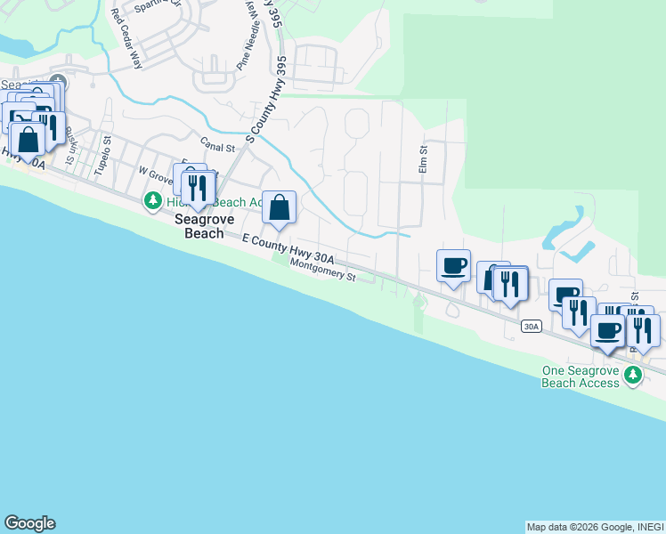 map of restaurants, bars, coffee shops, grocery stores, and more near 3210 East County Highway 30A in Santa Rosa Beach