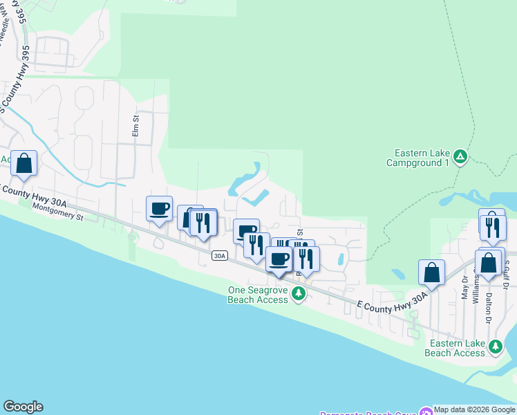 map of restaurants, bars, coffee shops, grocery stores, and more near 21 Sand Dollar Court in Santa Rosa Beach