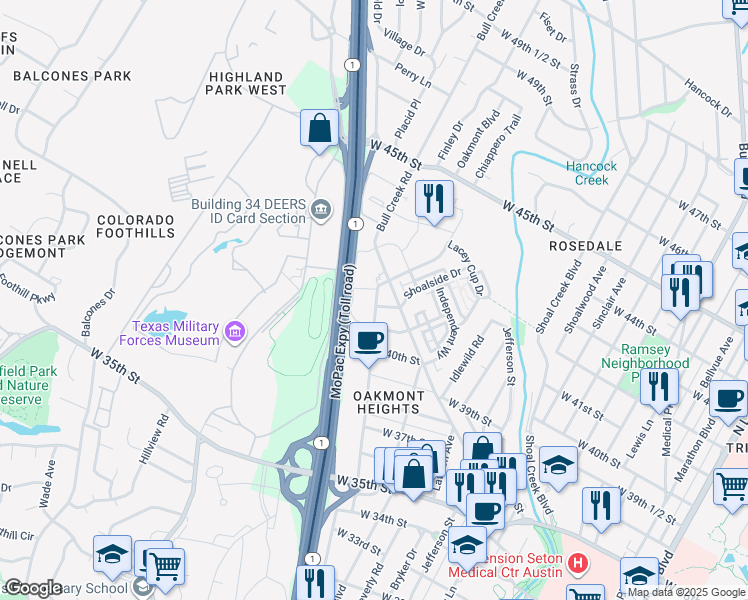 map of restaurants, bars, coffee shops, grocery stores, and more near 1909 West 42nd Street in Austin