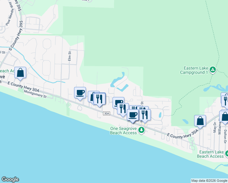 map of restaurants, bars, coffee shops, grocery stores, and more near 21 Sand Dollar Court in Santa Rosa Beach