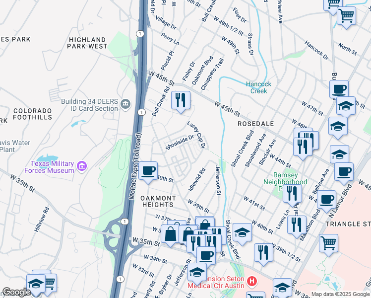 map of restaurants, bars, coffee shops, grocery stores, and more near 4020 Emory Peak Pass in Austin