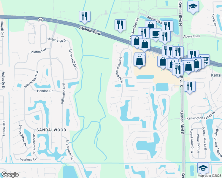 map of restaurants, bars, coffee shops, grocery stores, and more near 12018 Autumn Sunrise Drive in Jacksonville