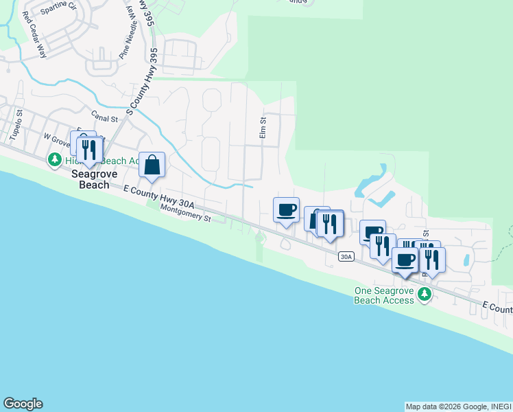 map of restaurants, bars, coffee shops, grocery stores, and more near 3411 East County Highway 30A in Santa Rosa Beach