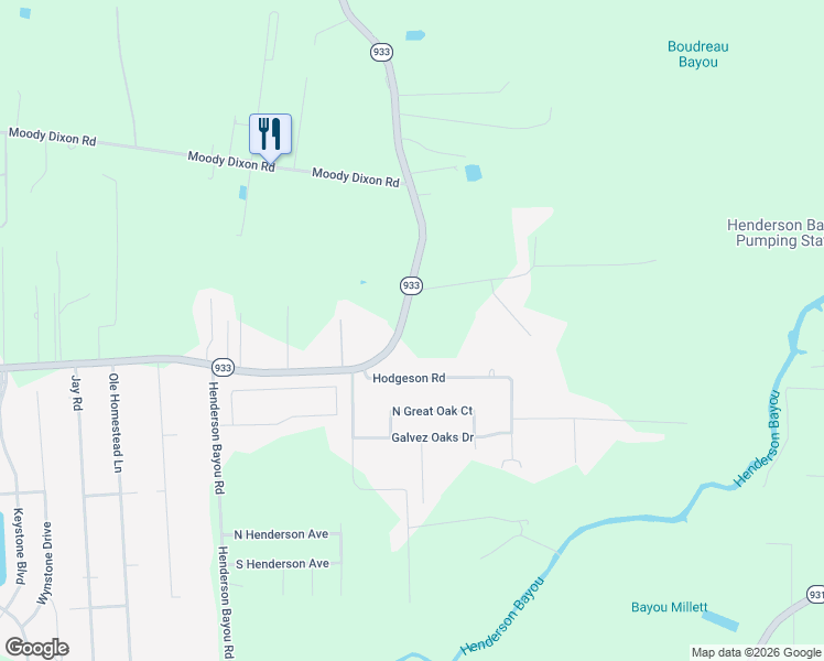 map of restaurants, bars, coffee shops, grocery stores, and more near 43434 Hodgeson Road in Prairieville
