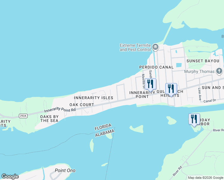 map of restaurants, bars, coffee shops, grocery stores, and more near 5741 Renee Terrace in Pensacola
