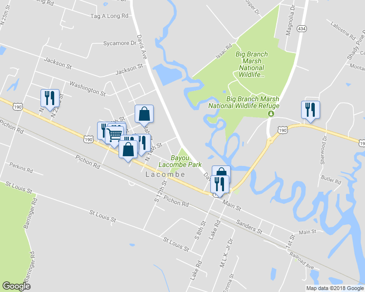 map of restaurants, bars, coffee shops, grocery stores, and more near 61100 N 12th St in Lacombe