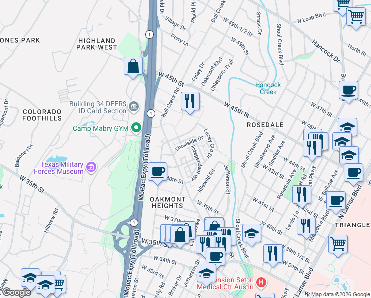 map of restaurants, bars, coffee shops, grocery stores, and more near 4300 Authentic Drive in Austin