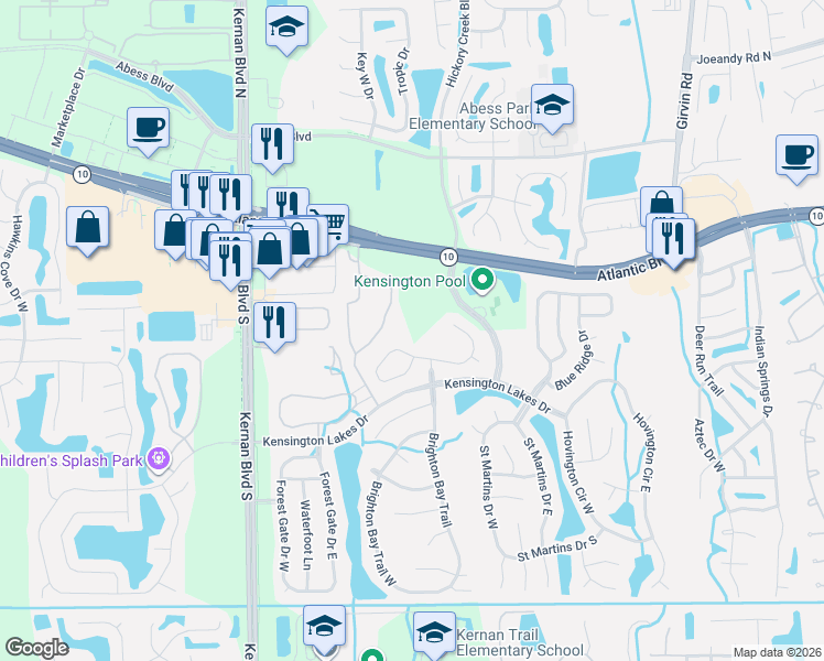 map of restaurants, bars, coffee shops, grocery stores, and more near 12373 Burgess Hill Drive in Jacksonville