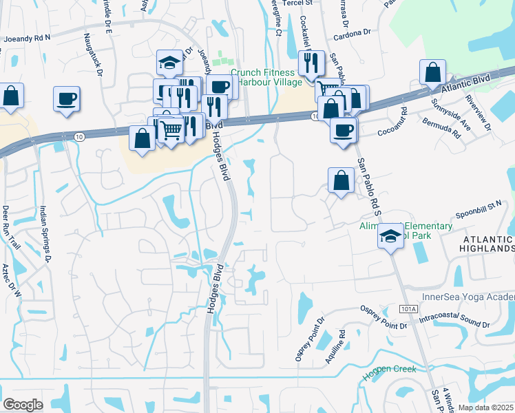 map of restaurants, bars, coffee shops, grocery stores, and more near 1715 Hodges Boulevard in Jacksonville
