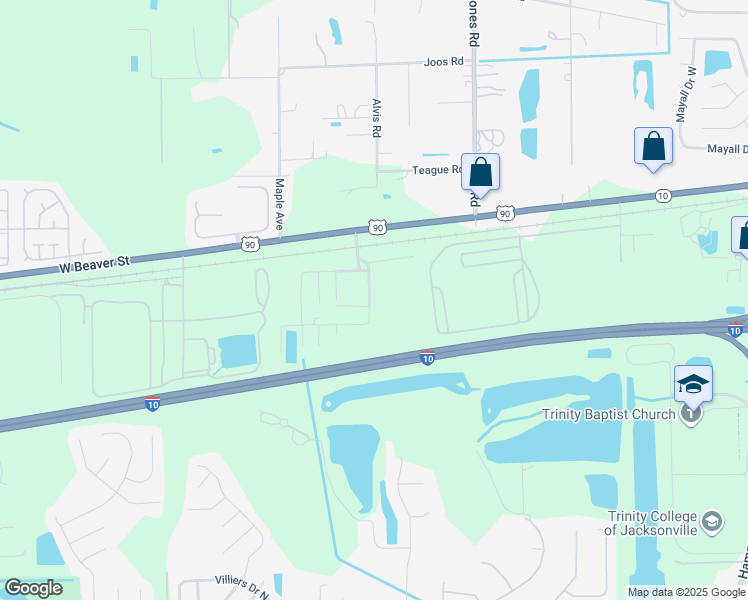 map of restaurants, bars, coffee shops, grocery stores, and more near 9423 Walton Street in Jacksonville