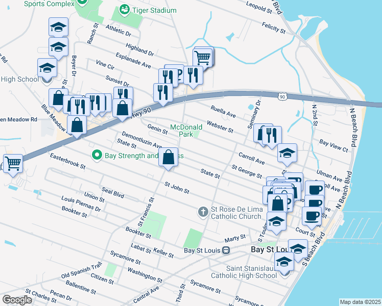 map of restaurants, bars, coffee shops, grocery stores, and more near 426 Carroll Avenue in Bay Saint Louis