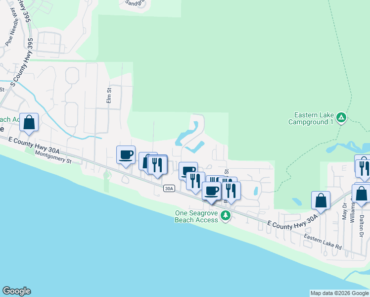 map of restaurants, bars, coffee shops, grocery stores, and more near 277 Somerset Bridge Road in Santa Rosa Beach