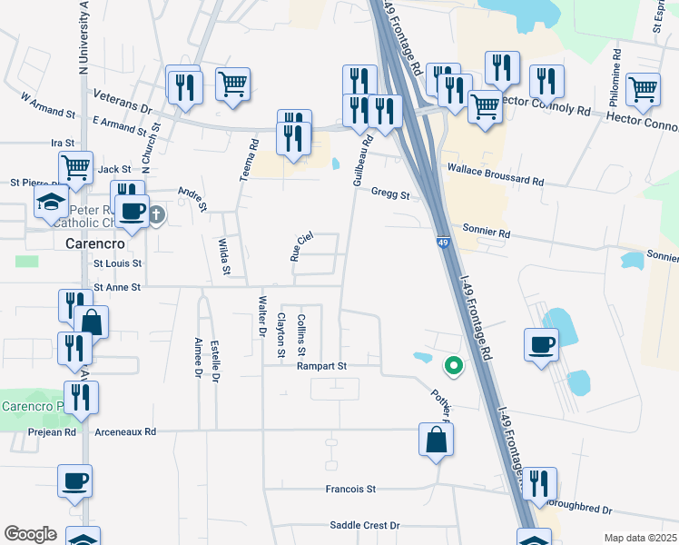 map of restaurants, bars, coffee shops, grocery stores, and more near 500-534 Guilbeau Road in Carencro