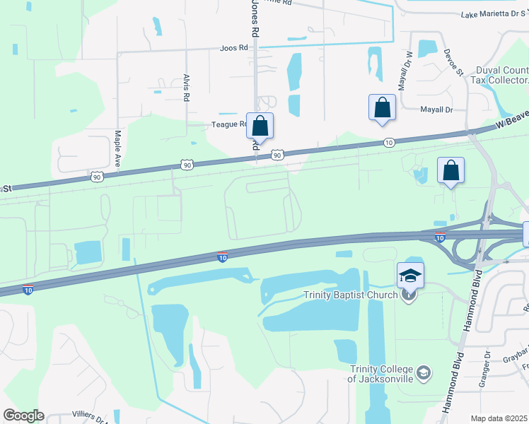 map of restaurants, bars, coffee shops, grocery stores, and more near 9200 West Beaver Street in Jacksonville