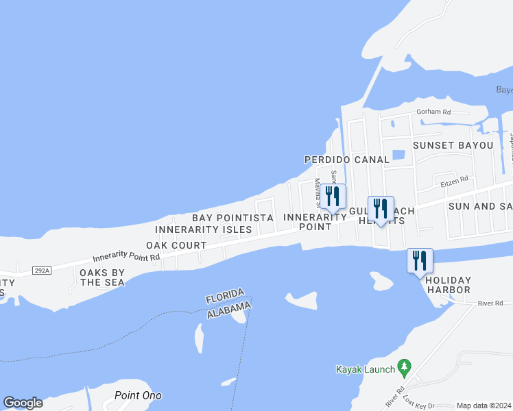 map of restaurants, bars, coffee shops, grocery stores, and more near 5900 Renee Terrace in Pensacola