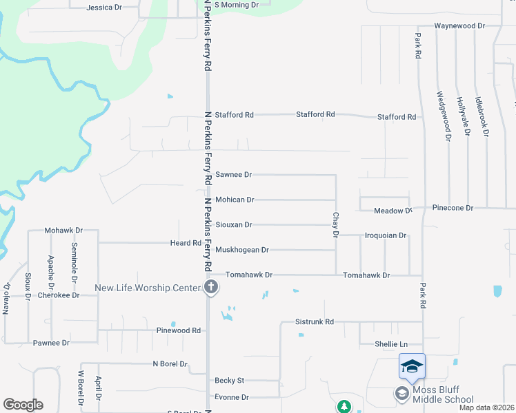 map of restaurants, bars, coffee shops, grocery stores, and more near 1424 Mohican Drive in Lake Charles