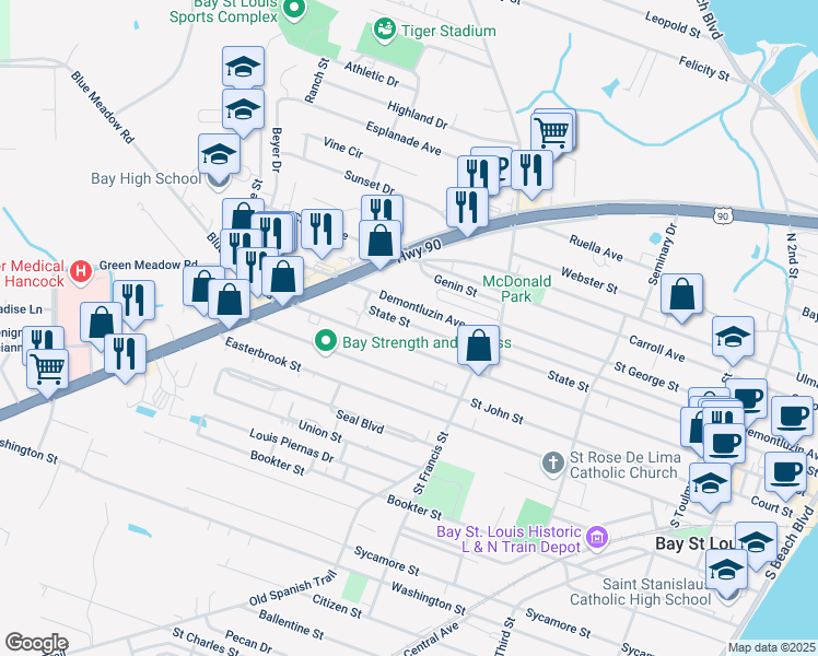 map of restaurants, bars, coffee shops, grocery stores, and more near 536 State Street in Bay St. Louis
