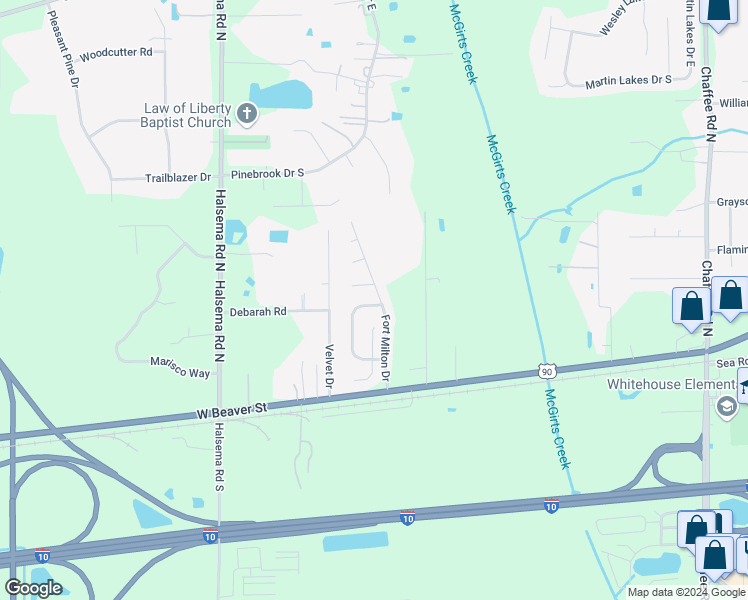 map of restaurants, bars, coffee shops, grocery stores, and more near 12000 Dover Village Drive North in Jacksonville
