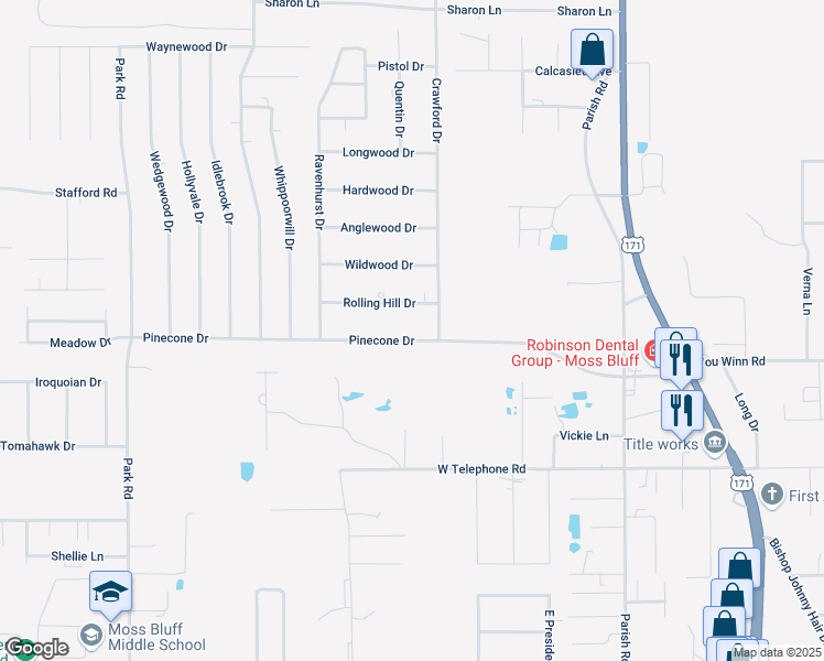 map of restaurants, bars, coffee shops, grocery stores, and more near 474 Pinecone Dr in Lake Charles