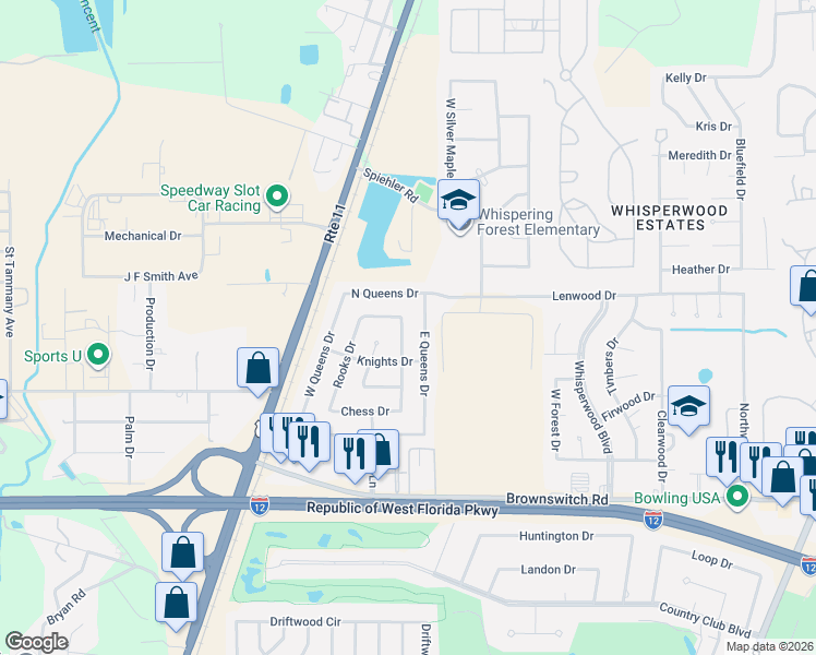 map of restaurants, bars, coffee shops, grocery stores, and more near 213 Bishops Drive in Slidell