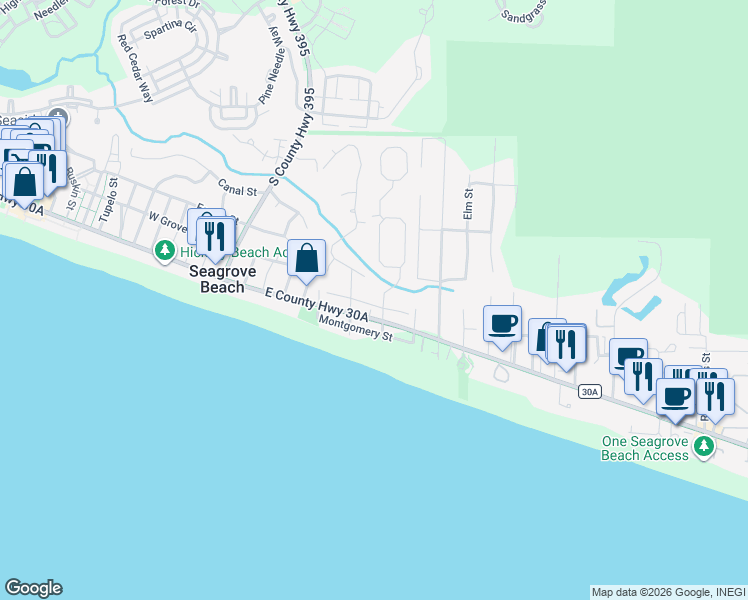 map of restaurants, bars, coffee shops, grocery stores, and more near 75 North Andalusia Avenue in Santa Rosa Beach