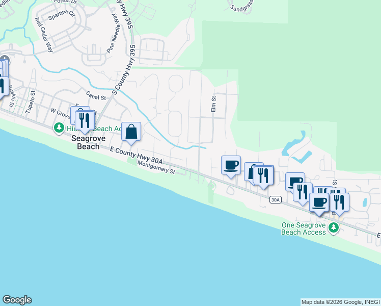 map of restaurants, bars, coffee shops, grocery stores, and more near 84 Dothan Avenue in Santa Rosa Beach