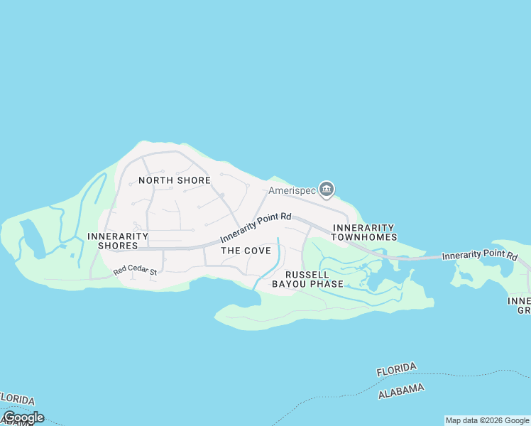 map of restaurants, bars, coffee shops, grocery stores, and more near 16350 Innerarity Point Road in Pensacola