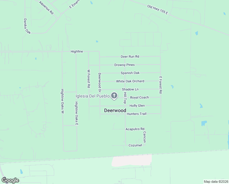 map of restaurants, bars, coffee shops, grocery stores, and more near 17294 Shadow Lane in Conroe