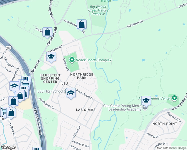 map of restaurants, bars, coffee shops, grocery stores, and more near 7621 Crystalbrook West in Austin