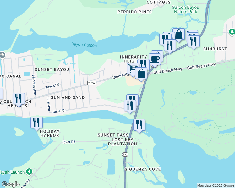 map of restaurants, bars, coffee shops, grocery stores, and more near 13450 Perdido Key Drive in Pensacola
