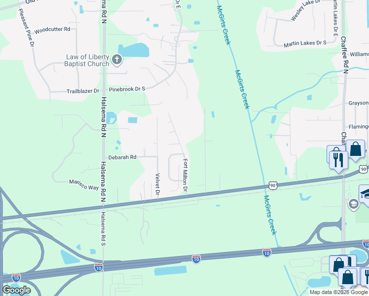 map of restaurants, bars, coffee shops, grocery stores, and more near 193 Fort Milton Drive in Jacksonville