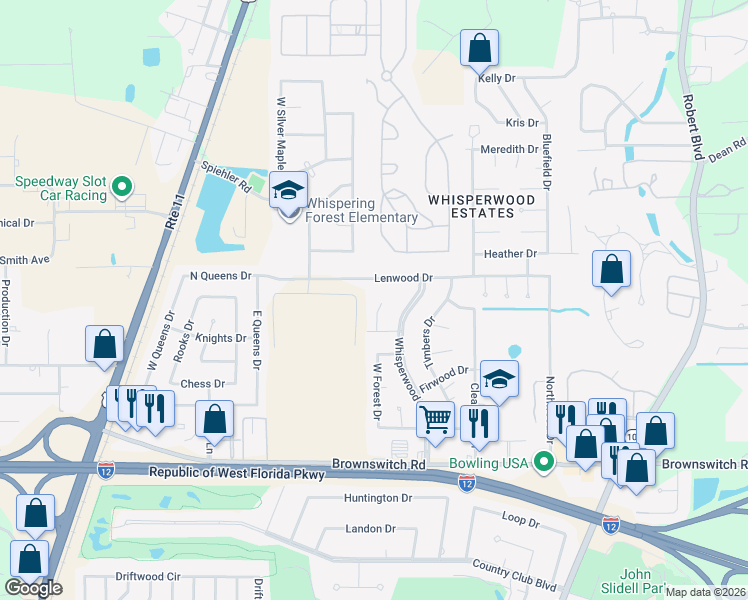 map of restaurants, bars, coffee shops, grocery stores, and more near 155 Pine Circle in Slidell