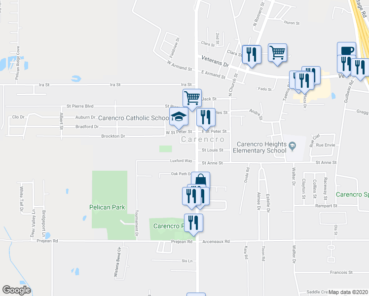 map of restaurants, bars, coffee shops, grocery stores, and more near 4301 North University Avenue in Carencro