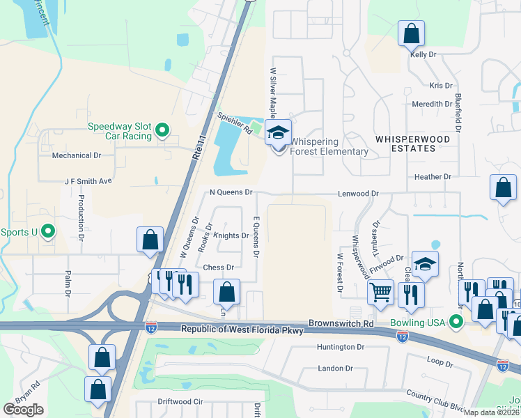 map of restaurants, bars, coffee shops, grocery stores, and more near 216 East Queens Drive in Slidell