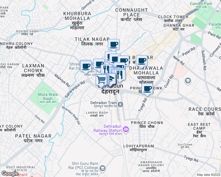 map of restaurants, bars, coffee shops, grocery stores, and more near in Dehradun