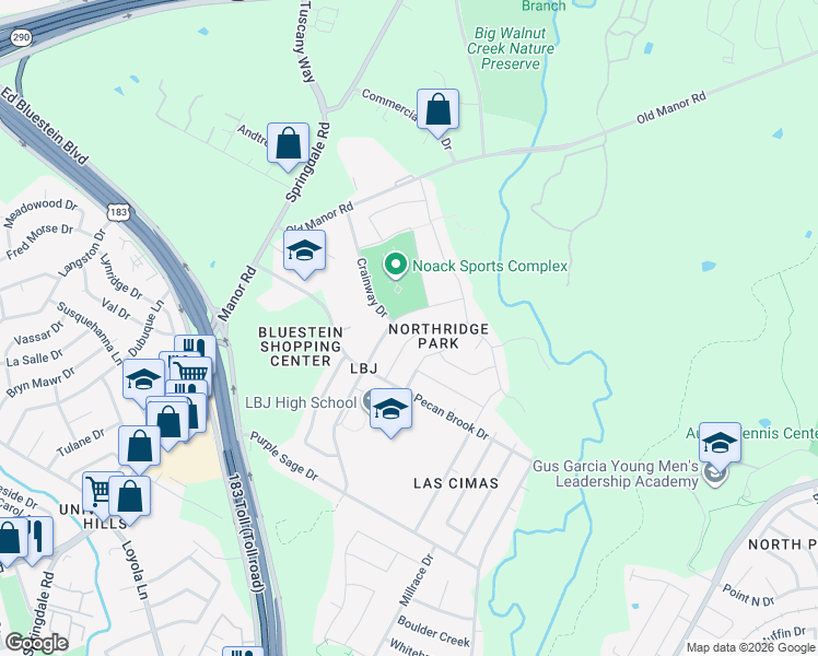 map of restaurants, bars, coffee shops, grocery stores, and more near 7517 Lazy Creek Drive in Austin