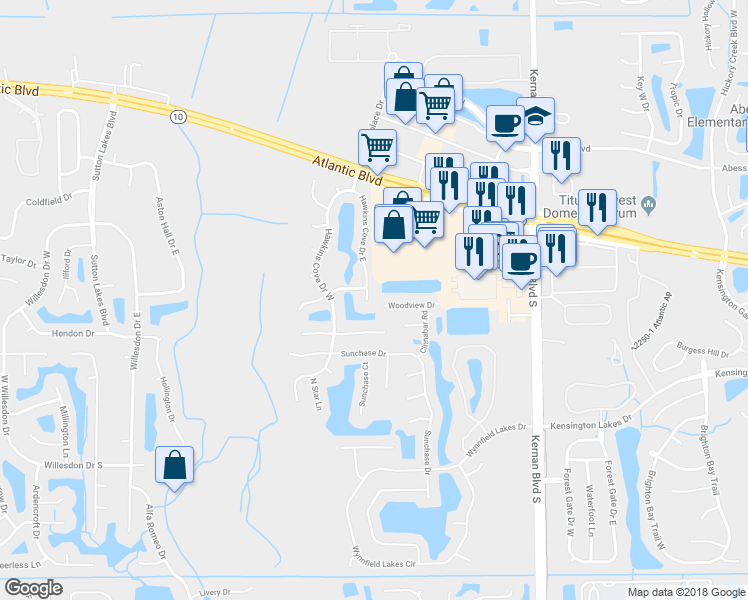 map of restaurants, bars, coffee shops, grocery stores, and more near 1769 Hawkins Cove Drive East in Jacksonville