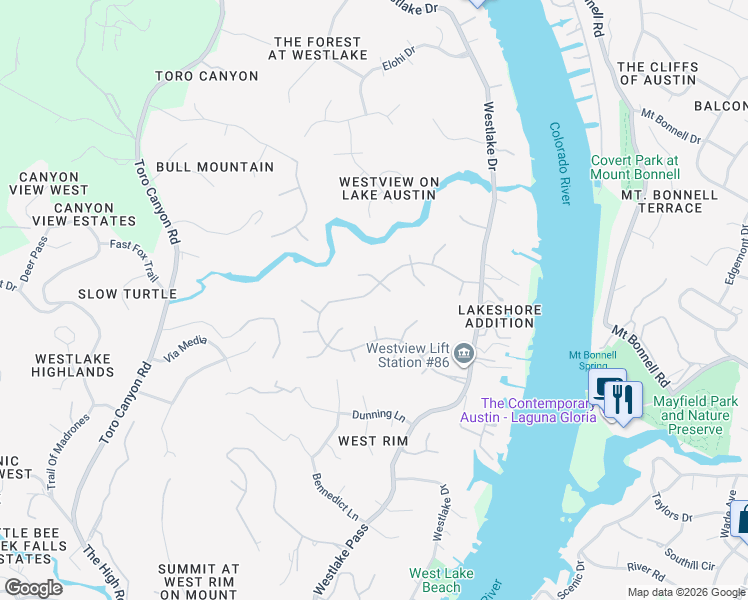 map of restaurants, bars, coffee shops, grocery stores, and more near 4316 Rio Robles Drive in Austin