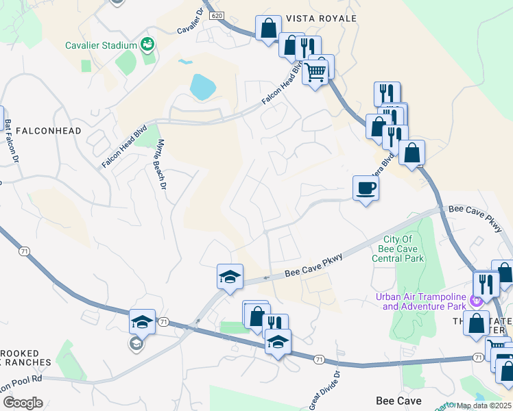 map of restaurants, bars, coffee shops, grocery stores, and more near 3917 Tordera Drive in Bee Cave