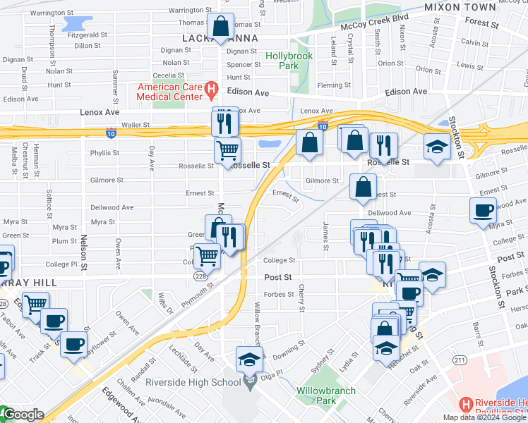 map of restaurants, bars, coffee shops, grocery stores, and more near 817 Willow Branch Avenue in Jacksonville