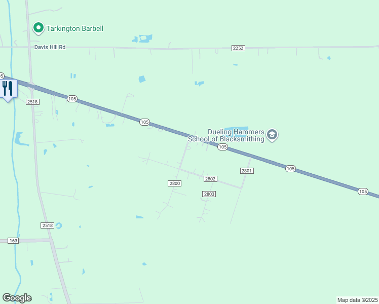 map of restaurants, bars, coffee shops, grocery stores, and more near 68 County Road 2800 in Cleveland
