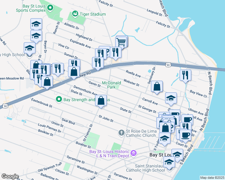 map of restaurants, bars, coffee shops, grocery stores, and more near 426 Carroll Avenue in Bay Saint Louis