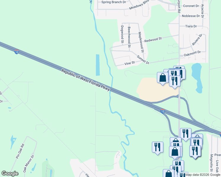 map of restaurants, bars, coffee shops, grocery stores, and more near Interstate 12 in Slidell