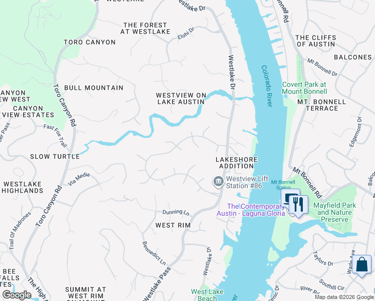 map of restaurants, bars, coffee shops, grocery stores, and more near 3100 Lating Stream Lane in Austin