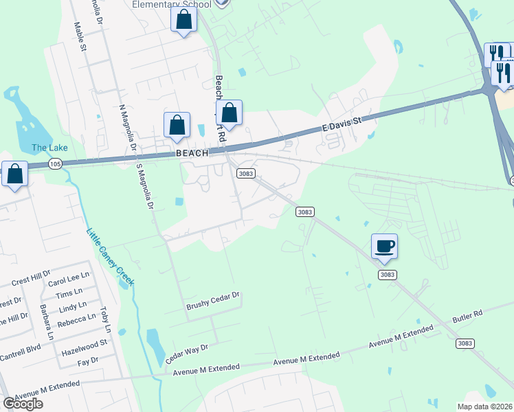 map of restaurants, bars, coffee shops, grocery stores, and more near 319 Woolridge Drive in Conroe