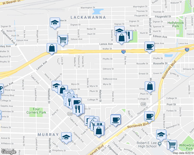 map of restaurants, bars, coffee shops, grocery stores, and more near 816 Nelson Street in Jacksonville